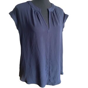 Philosophy Blue Cap Sleeve Pleated Blouse